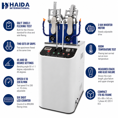HAIDA Schoen Flex Test Machine Schoen en Zool Flex Weerstand Test Machine GB T 3903.1 Standaard Schoen Test Apparatuur