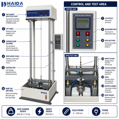 HAIDA Veiligheidsschoenen Impact Tester Neuskap Impact Weerstand Testmachine EN ANSI Standaard Schoentestapparatuur