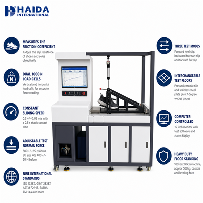 HAIDA Slip Resistance Tester Shoe Sole Friction Coefficient Testing Machine ISO 13287 ASTM F2913 Shoe Testing Equipment