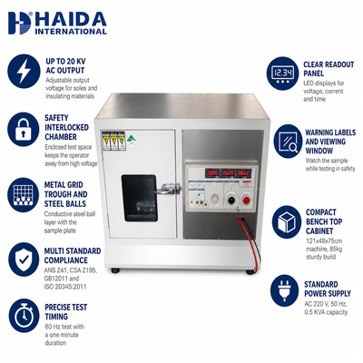HAIDA Footwear Withstand Voltage Tester Shoe Sole Insulation Voltage Testing Machine ISO 20345 Shoe Testing Equipment