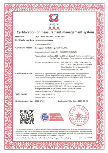 CHINA Guangdong Haida Equipment Co., Ltd. certificaten